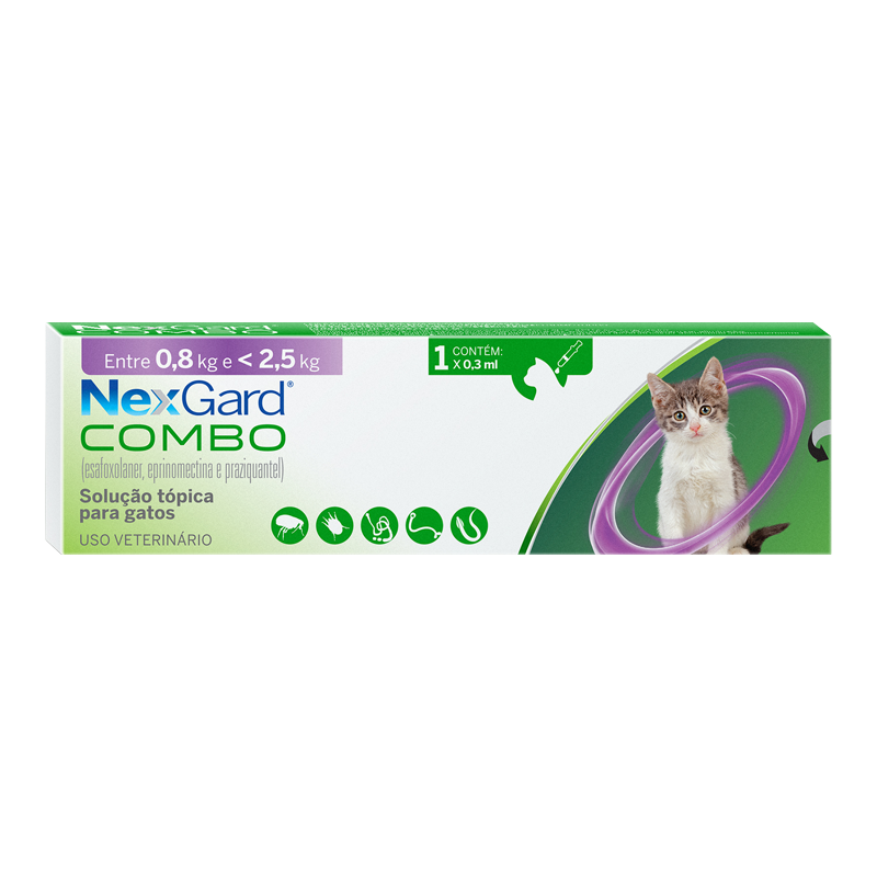 NEXGARD COMBO GATOS 0,3ML C/ 1 UNIDADE (DE 0,8 A 2,5KG)