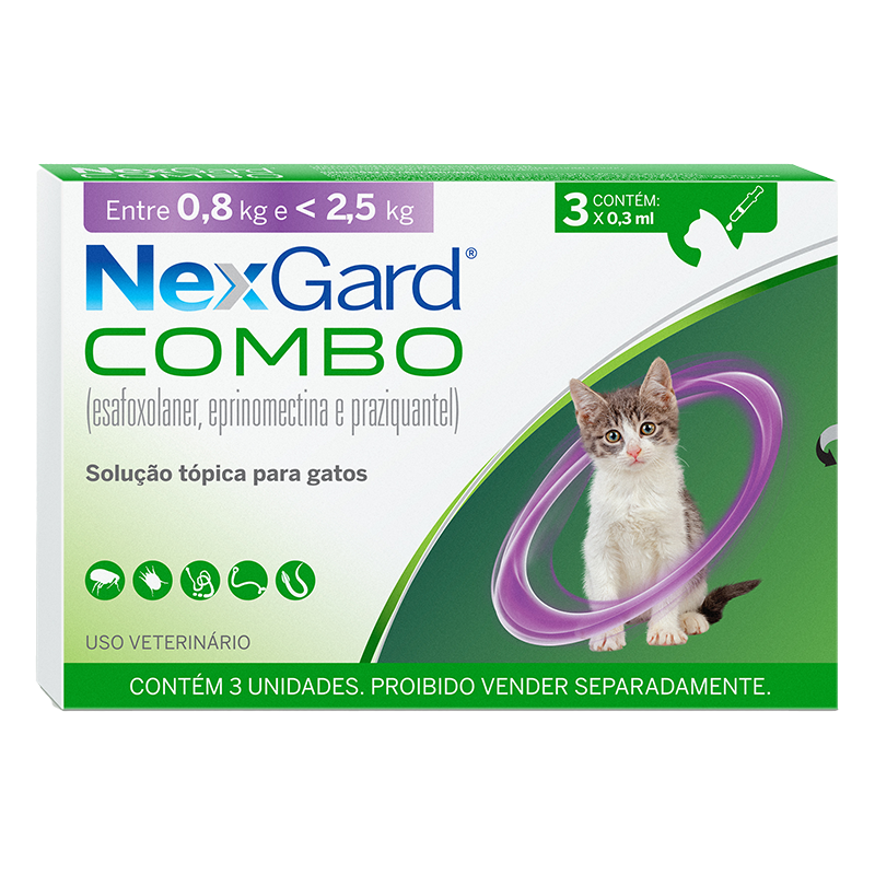 NEXGARD COMBO GATOS 0,3ML C/ 3 UNIDADES (DE 0,8 A 2,5KG)