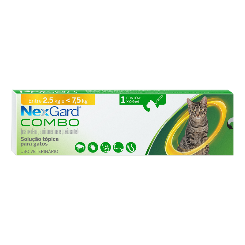 NEXGARD COMBO GATOS 0,9ML C/ 1 UNIDADE (DE 2,5 A 7,5 KG)