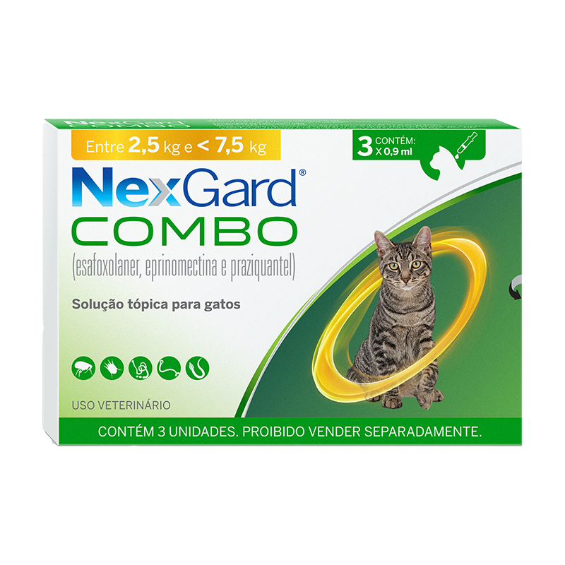 NEXGARD COMBO GATOS 0,9ML C/ 3 UNIDADES (DE 2,5 A 7,5 KG)