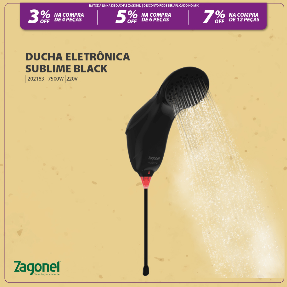 DUCHA ELETRONICA SUBLIME BLACK 7500W 220V S.E