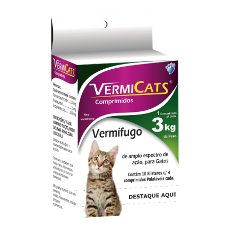 VERMIFUGO VERMICATS 600 MG 3 KG 10 CARTELAS DE 4 COMP