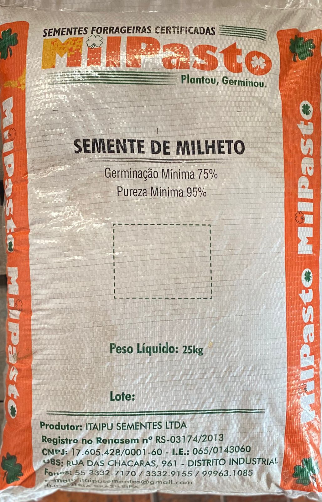 SEMENTE DE MILHETO CULTIVAR BRS 1501 CATEGORIA S-2 SAFRA 26