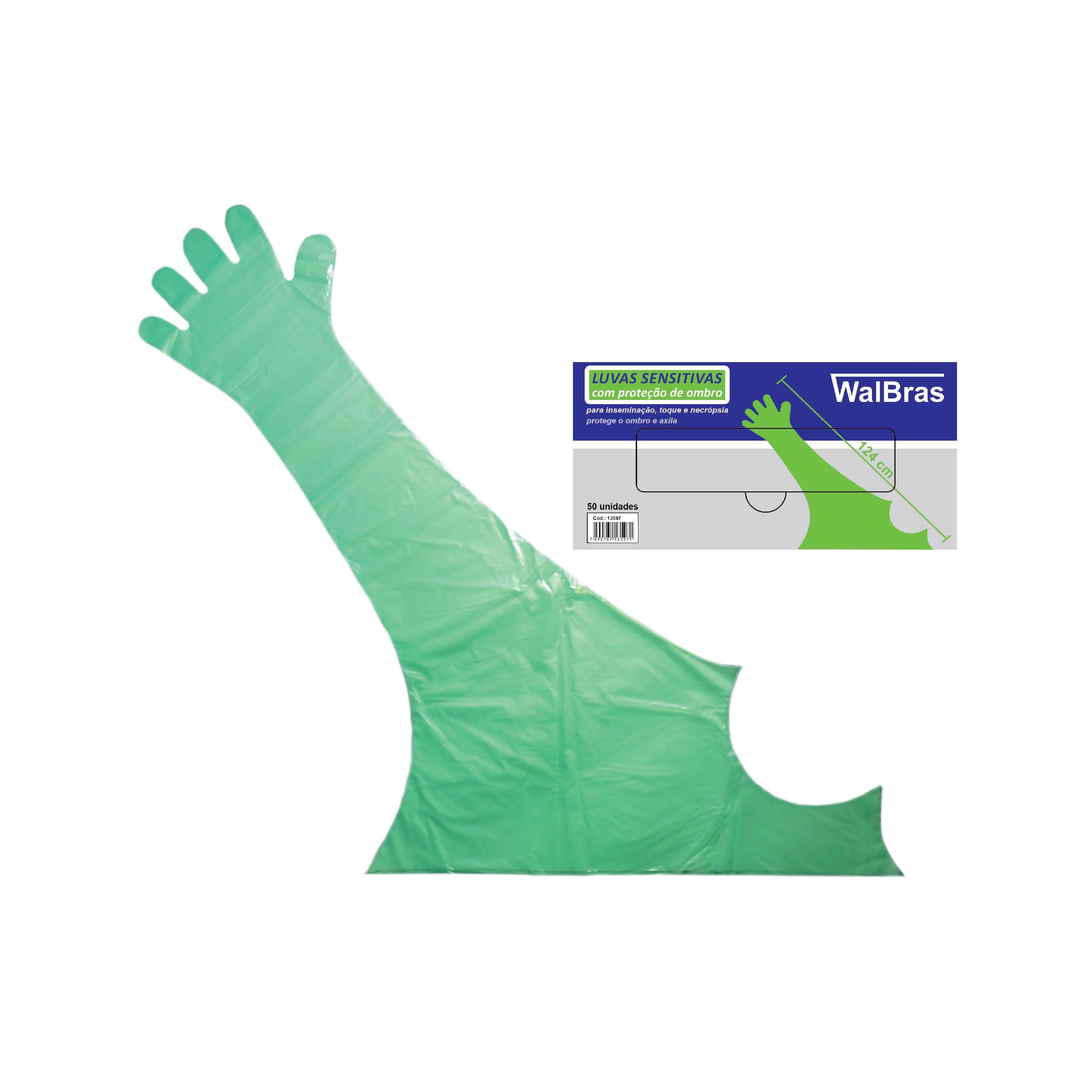 LUVA VETERINARIA PARA INSEMINACAO 124CM  CX 50 UNI