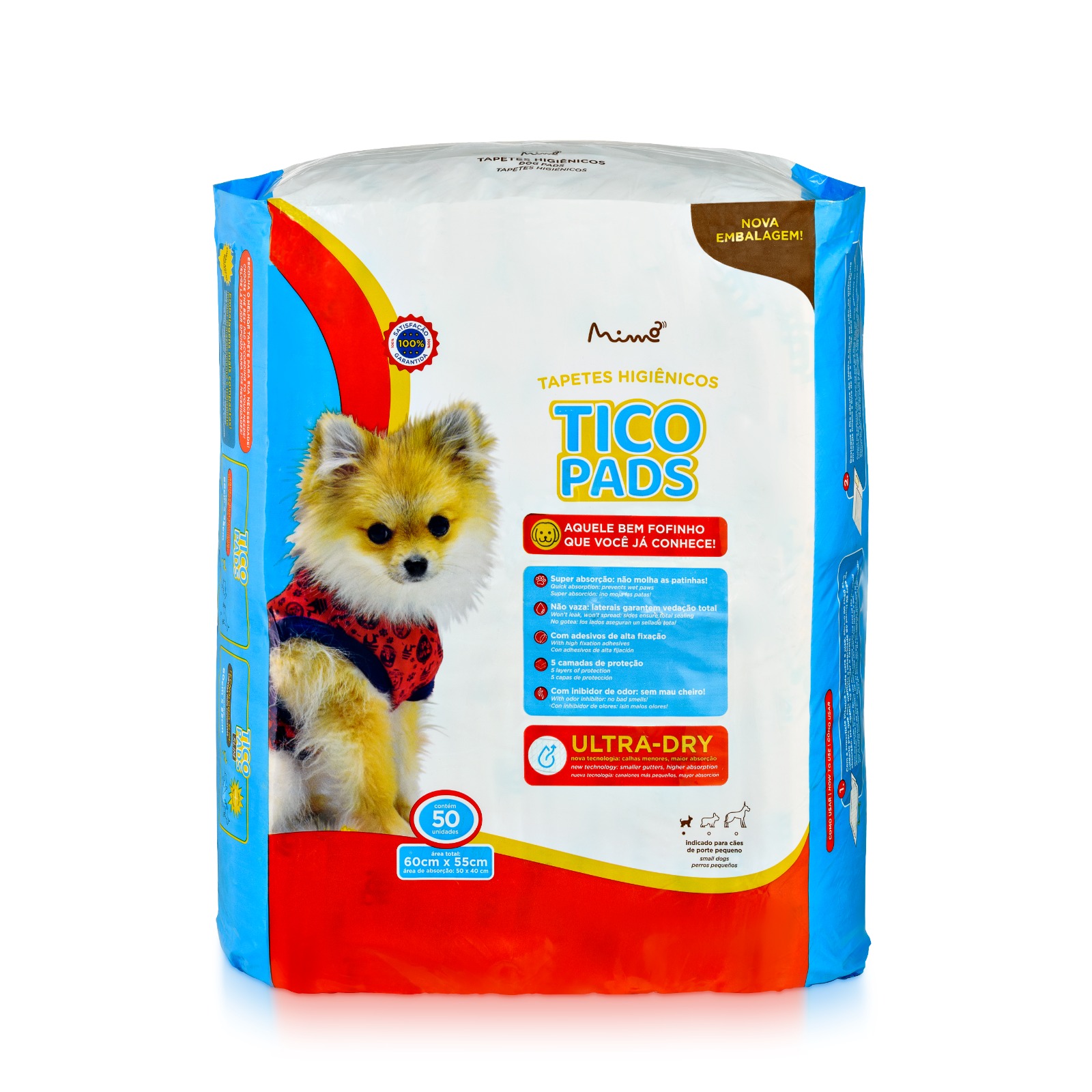 TAPETE HIGIENICO TICO PADS 55CM X 60CM PCT 50 UN